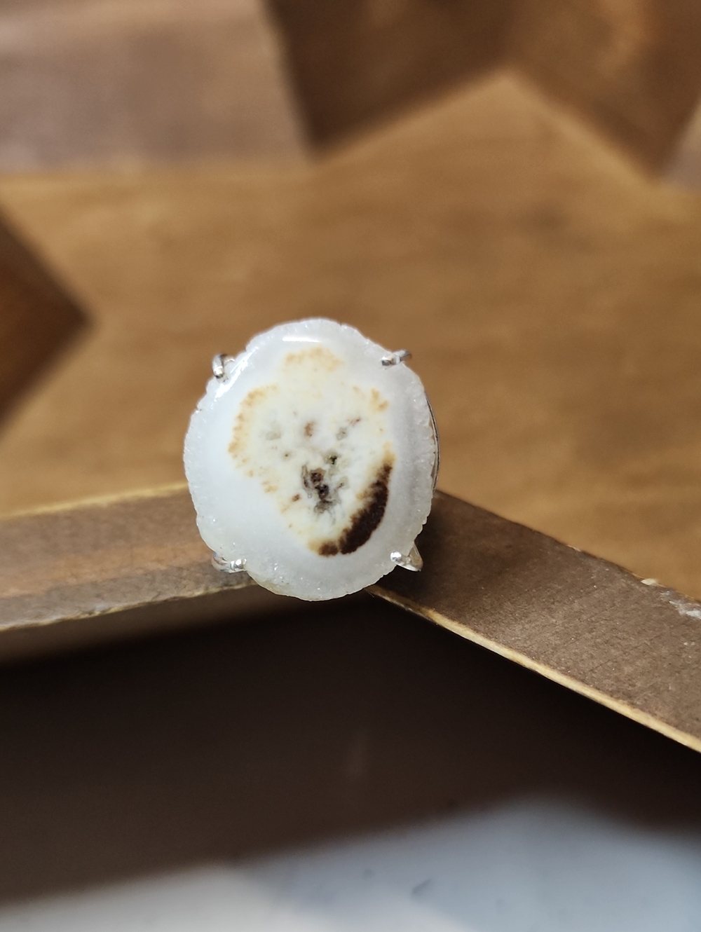 White Solar Quartz Stone Ring